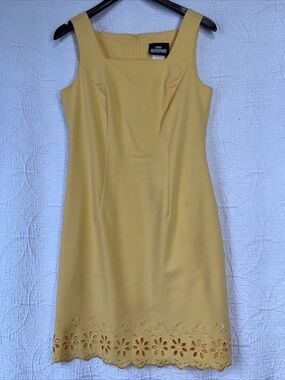 Vintage Jodi Kristopher Butter Yellow Dress Size 9 10 Unlined Rayon Poly Lace